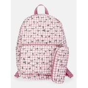 Weekend Academy Girl's Dome Backpack with Pouch, Pink Gingham with Floral Embroidery