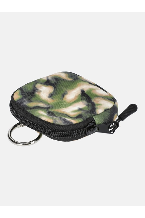 Girls Mini Zip Pouch Bag Charm, Olive Abstract Camo