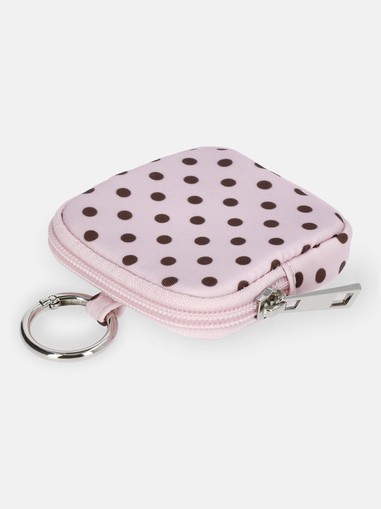 Weekend Academy Girls Mini Zip Pouch Bag Charm, Pink/Brown Polka Dot
