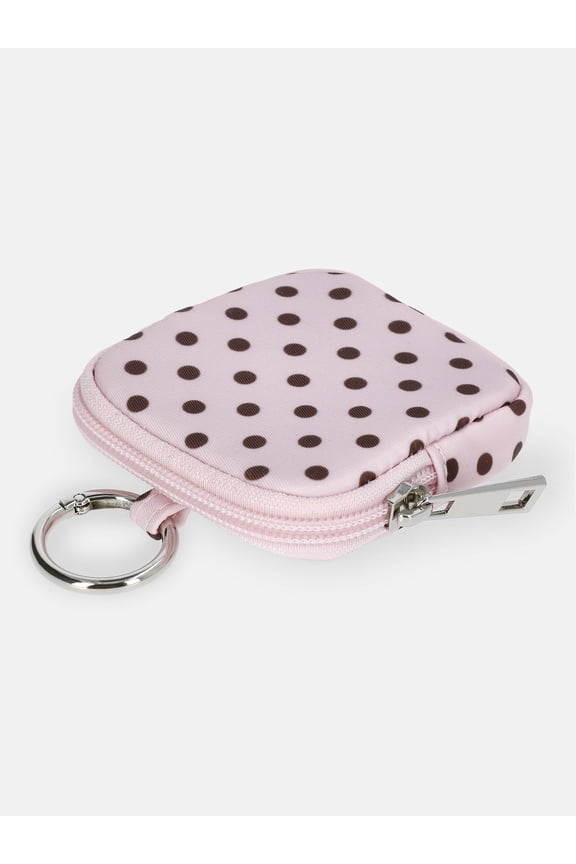 Girls Mini Zip Pouch Bag Charm, Pink/Brown Polka Dot