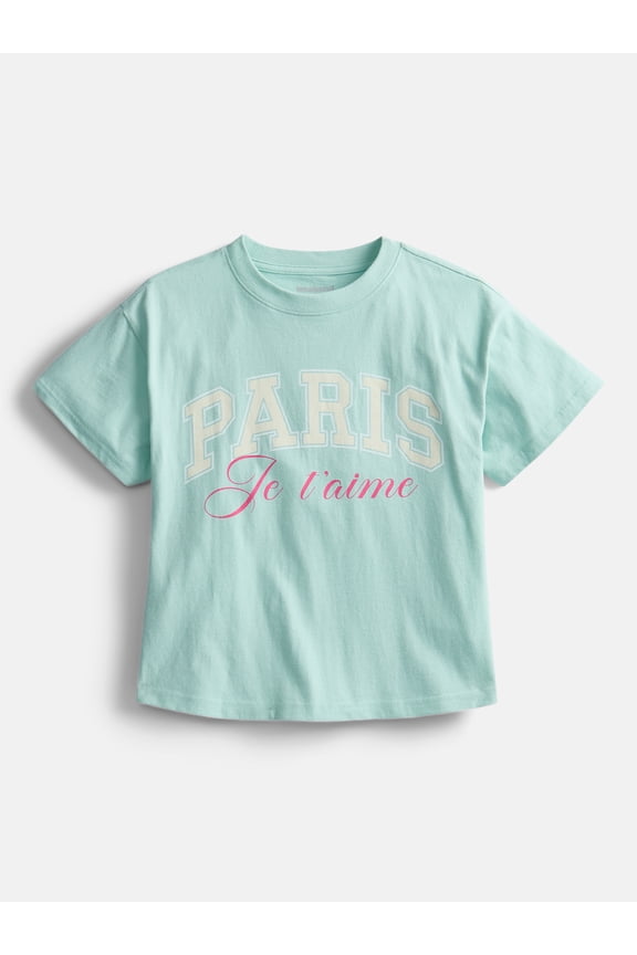 Girls Oversized Graphic Tee with Short Sleeves, Sizes 4-18