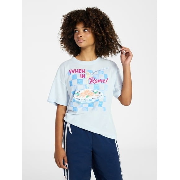 Weekend Academy Girls Oversized Graphic Tee with Short Sleeves, Sizes 4-18