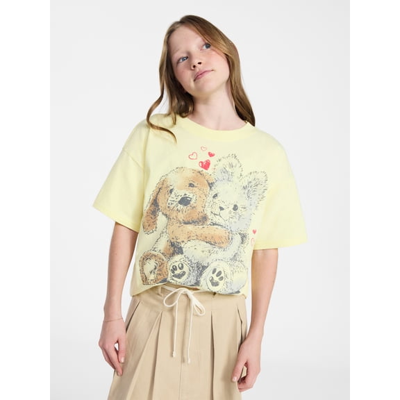 Weekend Academy Girls Oversized Graphic Tee with Short Sleeves, Sizes 4-18