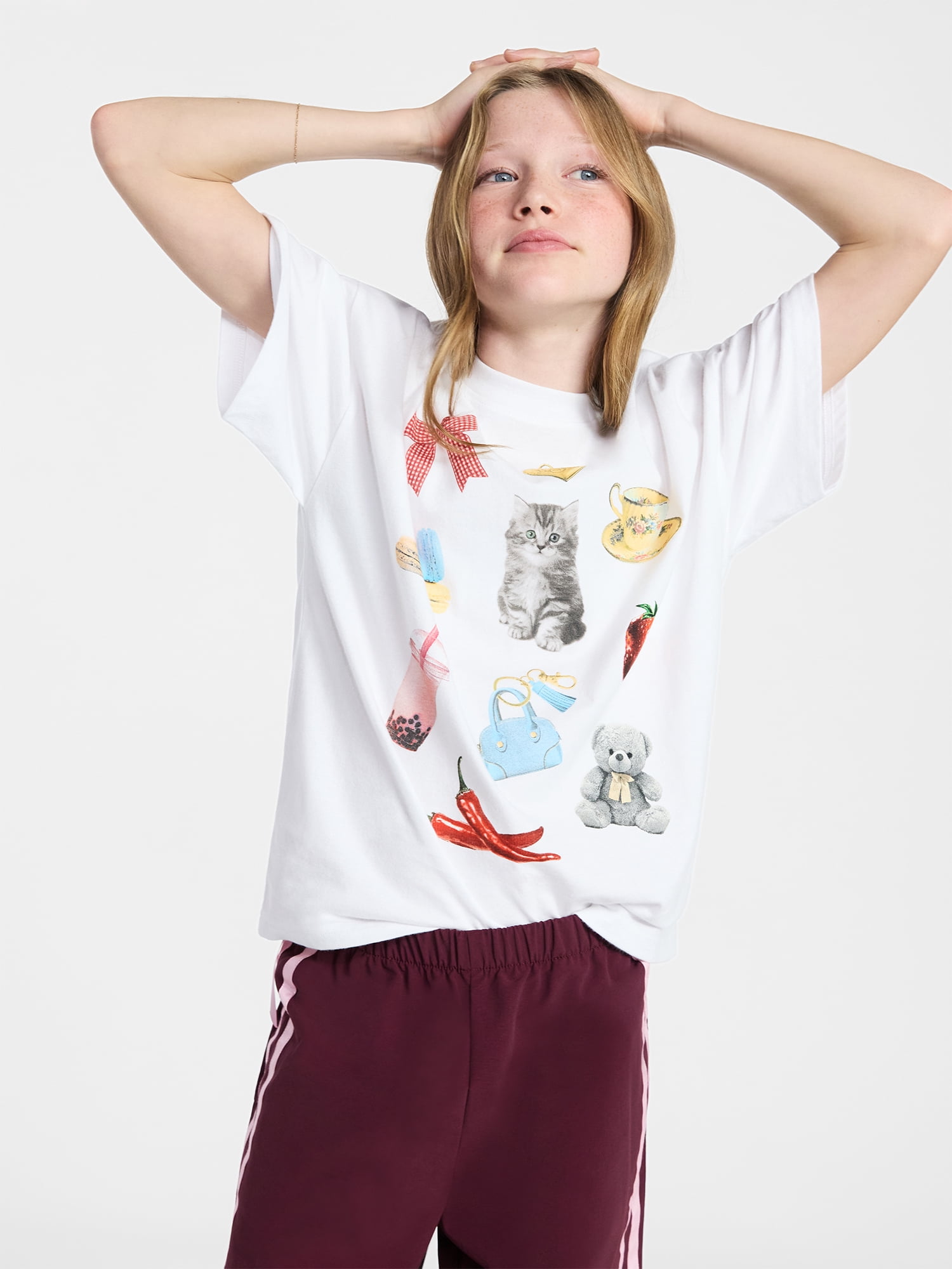 Weekend Academy Girls Oversized Graphic Tee with Short Sleeves, Sizes 4-18