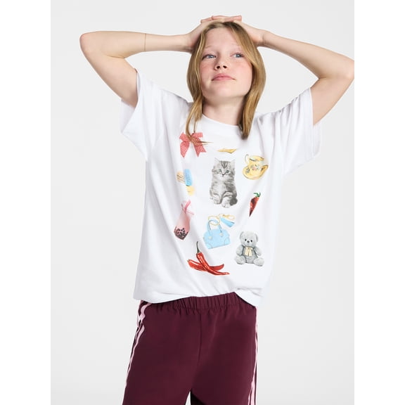 Weekend Academy Girls Oversized Graphic Tee with Short Sleeves, Sizes 4-18