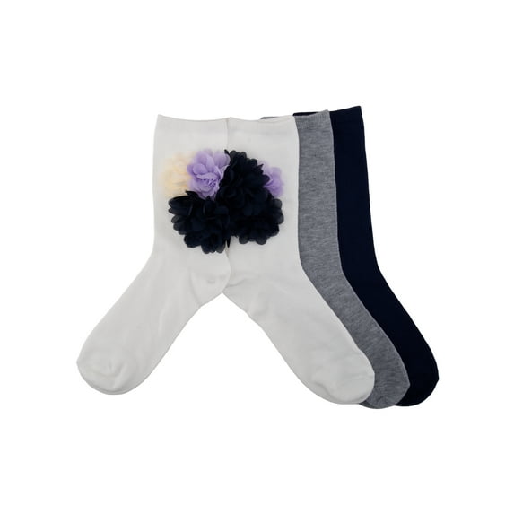 Weekend Academy Girls’ 3-Pack Floral Appliqué Crew Socks Sizes S-L