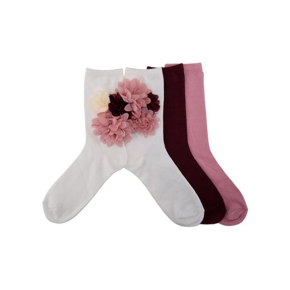 Weekend Academy Girls’ 3-Pack Floral Appliqué Crew Socks Sizes S-L