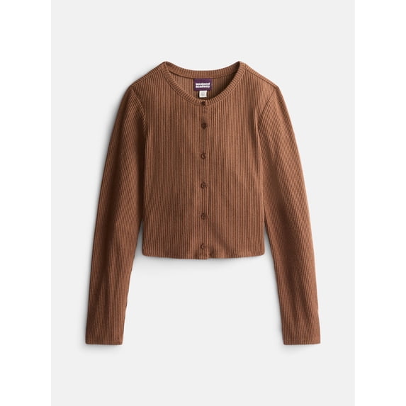 Weekend Academy Girls Long Sleeve Ribbed Button Front Top, Sizes 4-18