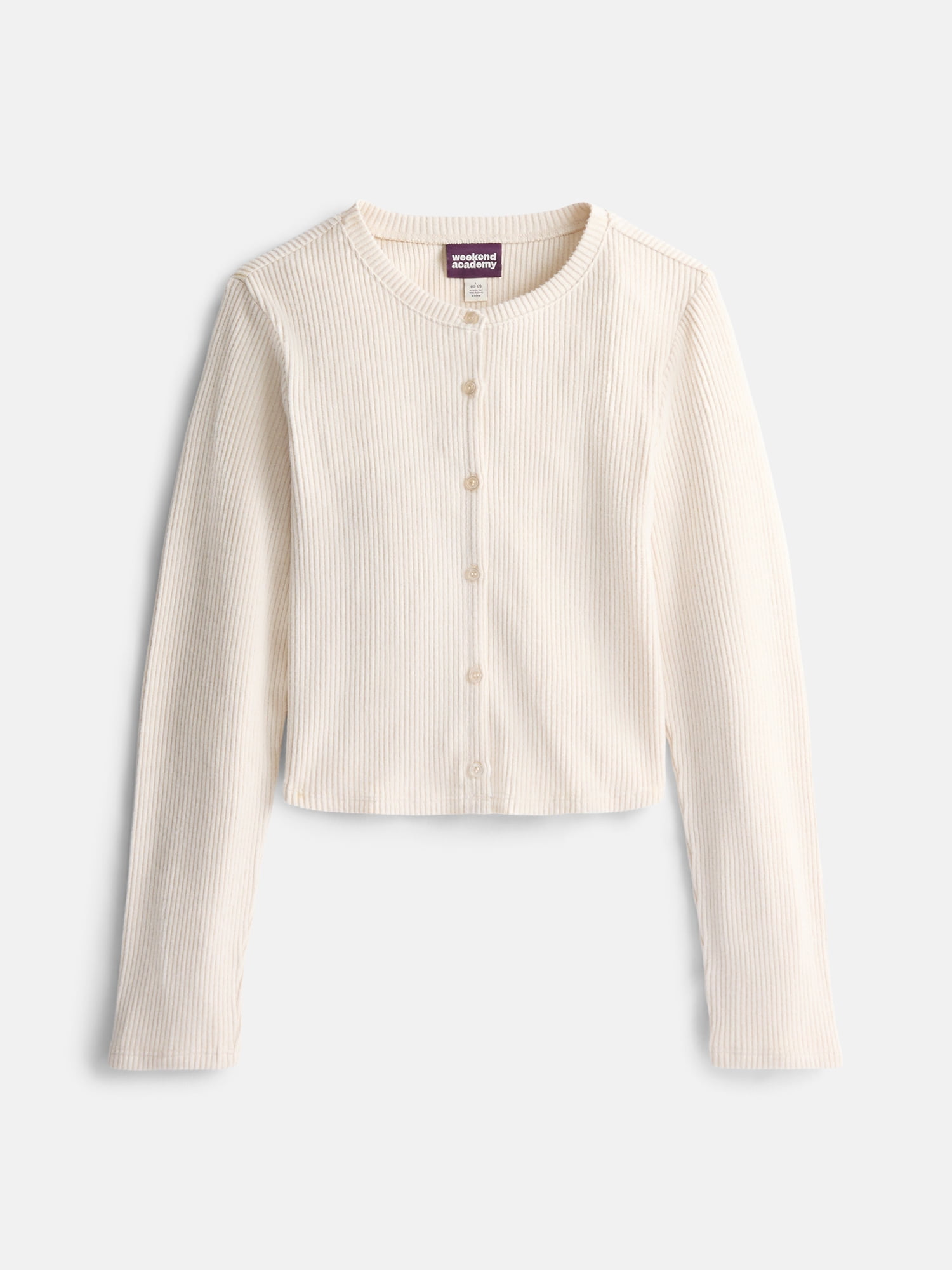 Weekend Academy Girls Ribbed Button Front Top with Long Sleeves, Sizes 4-18