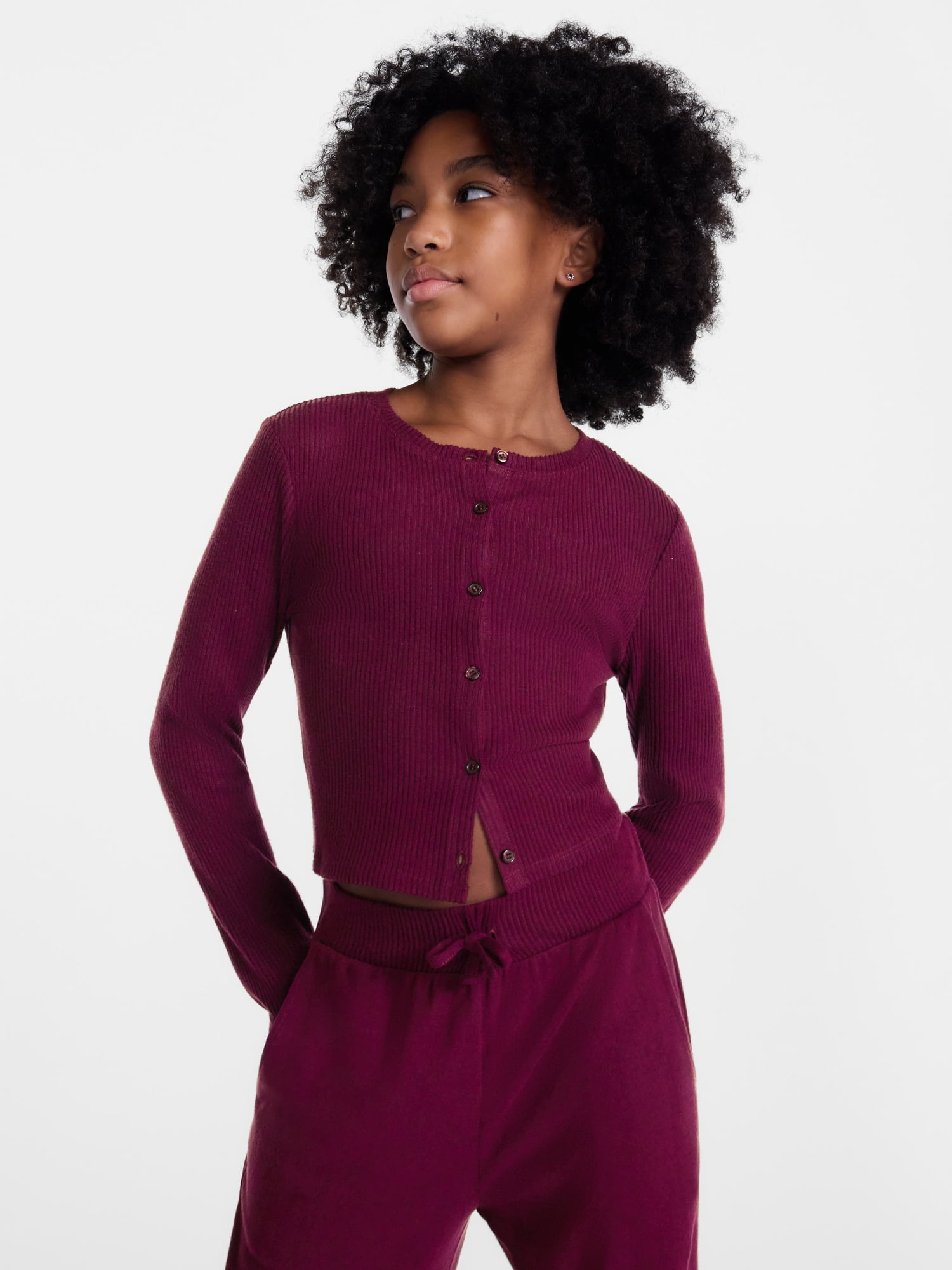 Weekend Academy Girls Ribbed Button Front Top with Long Sleeves, Sizes 4-18