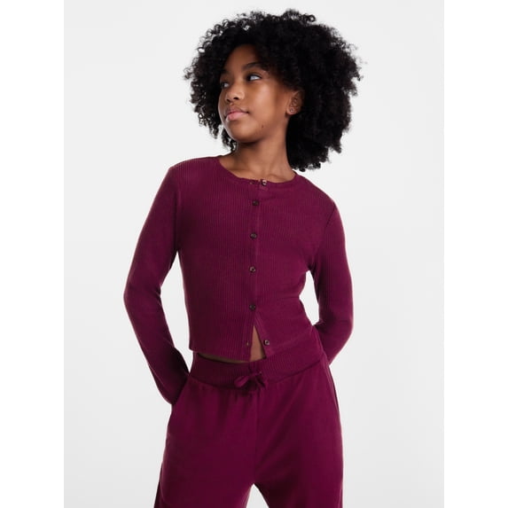 Weekend Academy Girls Long Sleeve Ribbed Button Front Top, Sizes 4-18
