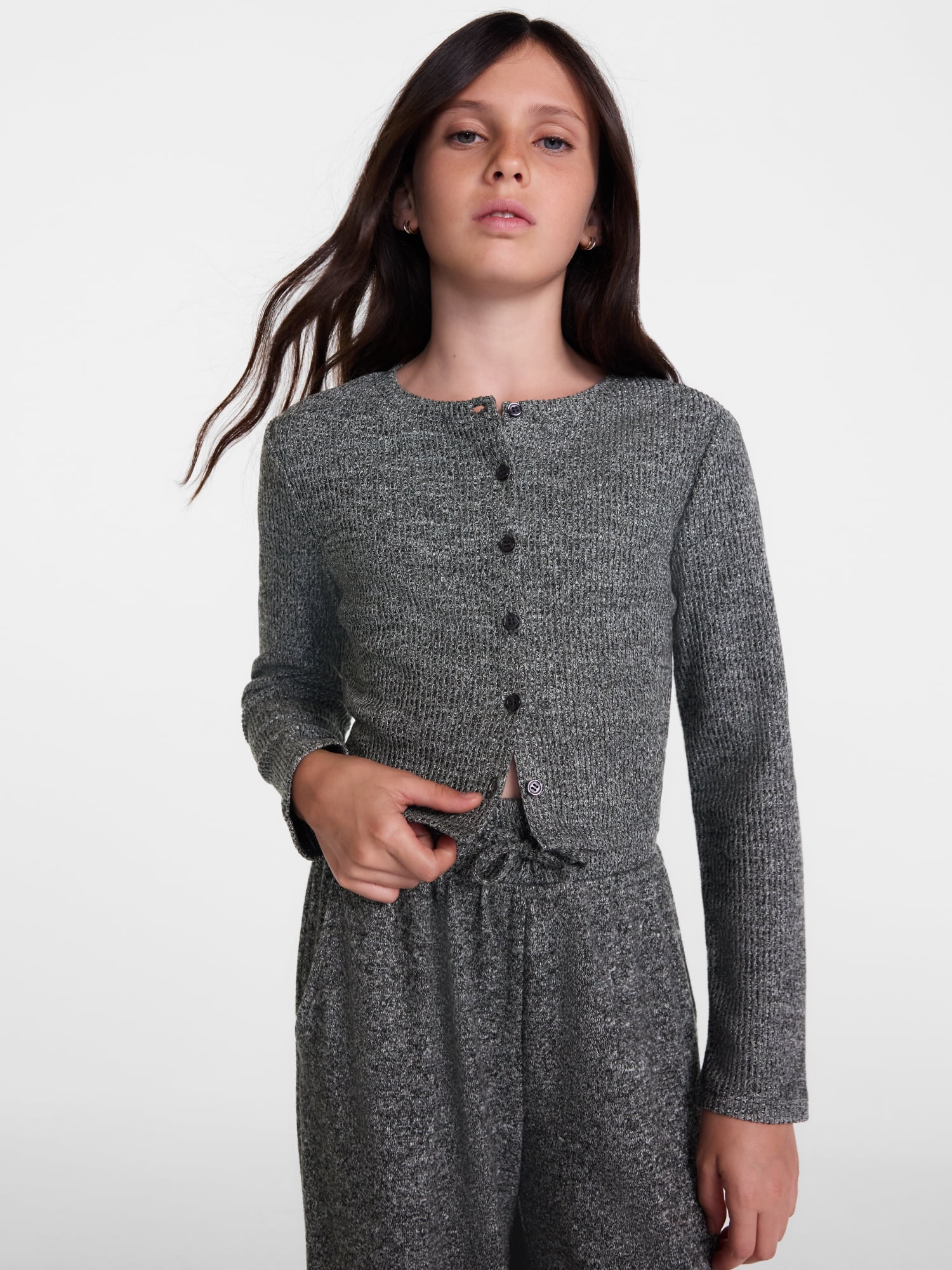 Weekend Academy Girls Ribbed Button Front Top with Long Sleeves, Sizes 4-18