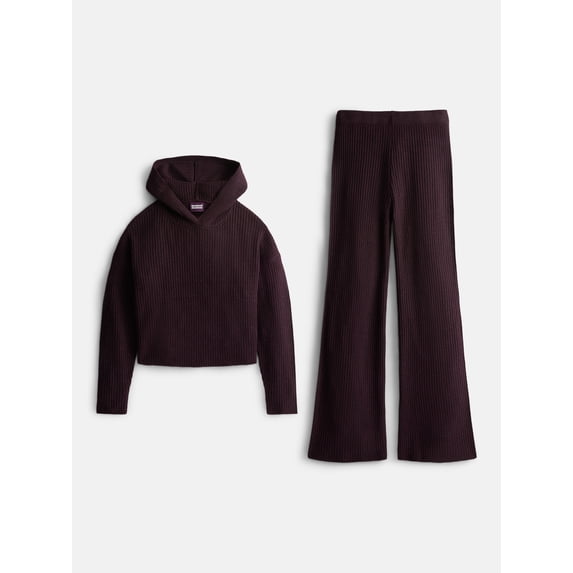 Weekend Academy Girls Ribbed Knit Hoodie and Pants Set, 2 Piece, Sizes 4-18