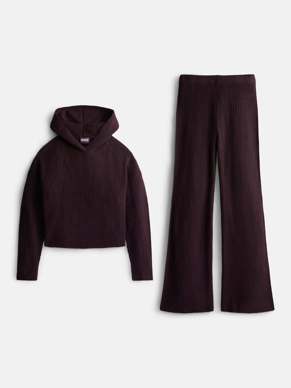Girls Ribbed Knit Hoodie and Pants Set, 2 Piece, Sizes 4-18