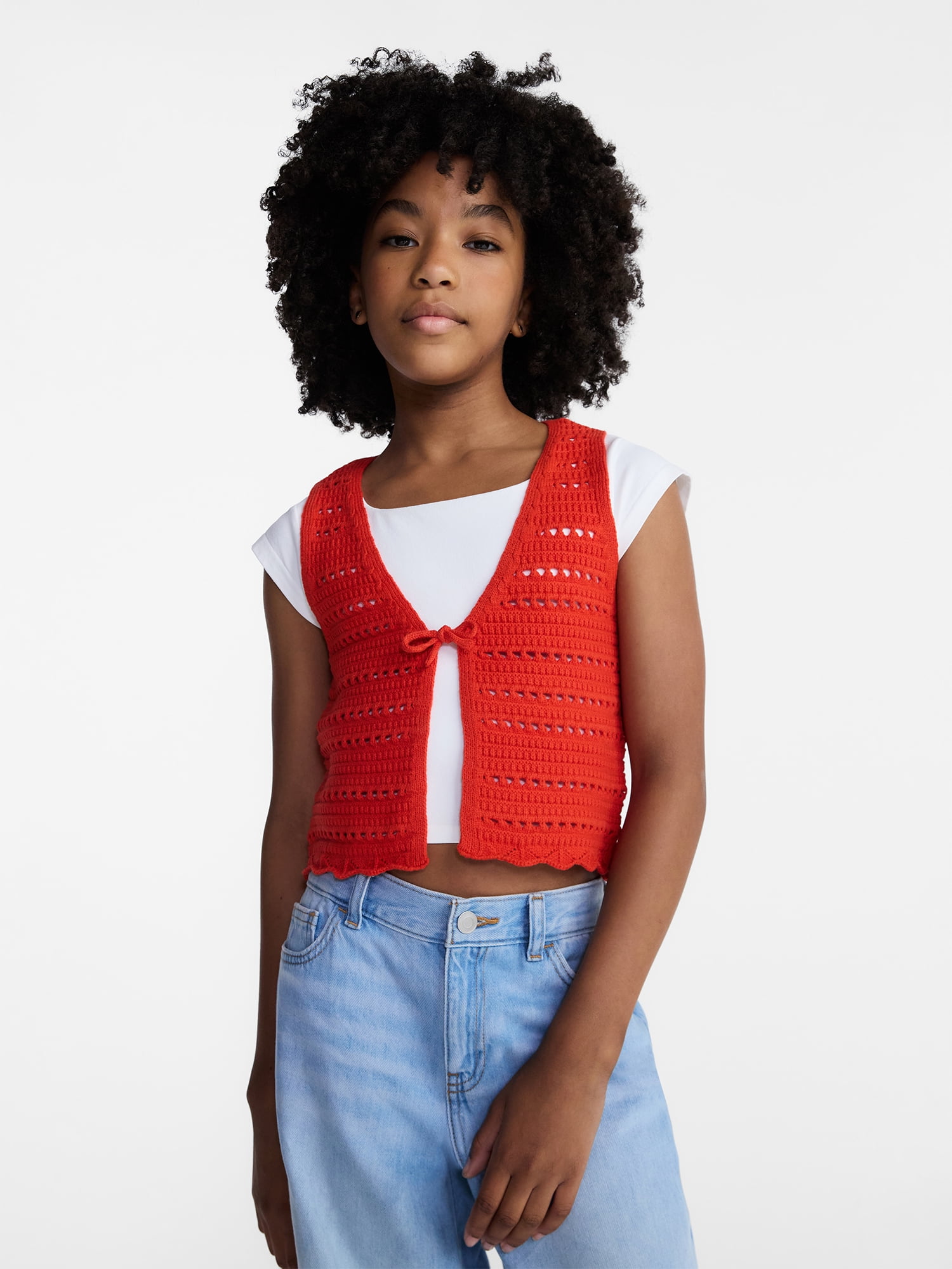 Weekend Academy Girls Crochet Tie Front Vest, Sizes 4-18