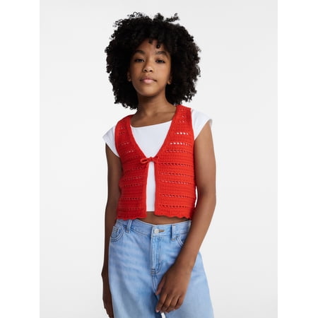 Weekend Academy Girls Crochet Tie Front Vest, Sizes 4-18