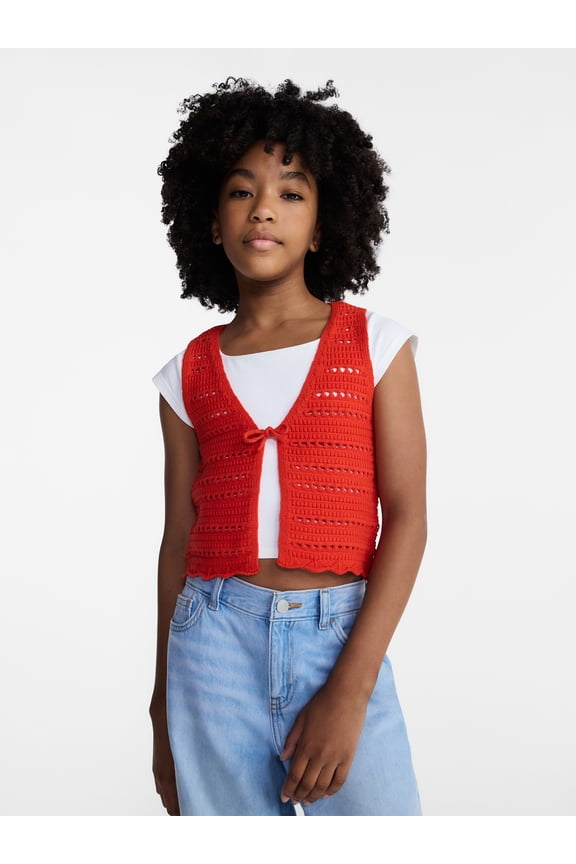 Girls Crochet Tie Front Vest, Sizes 4-18