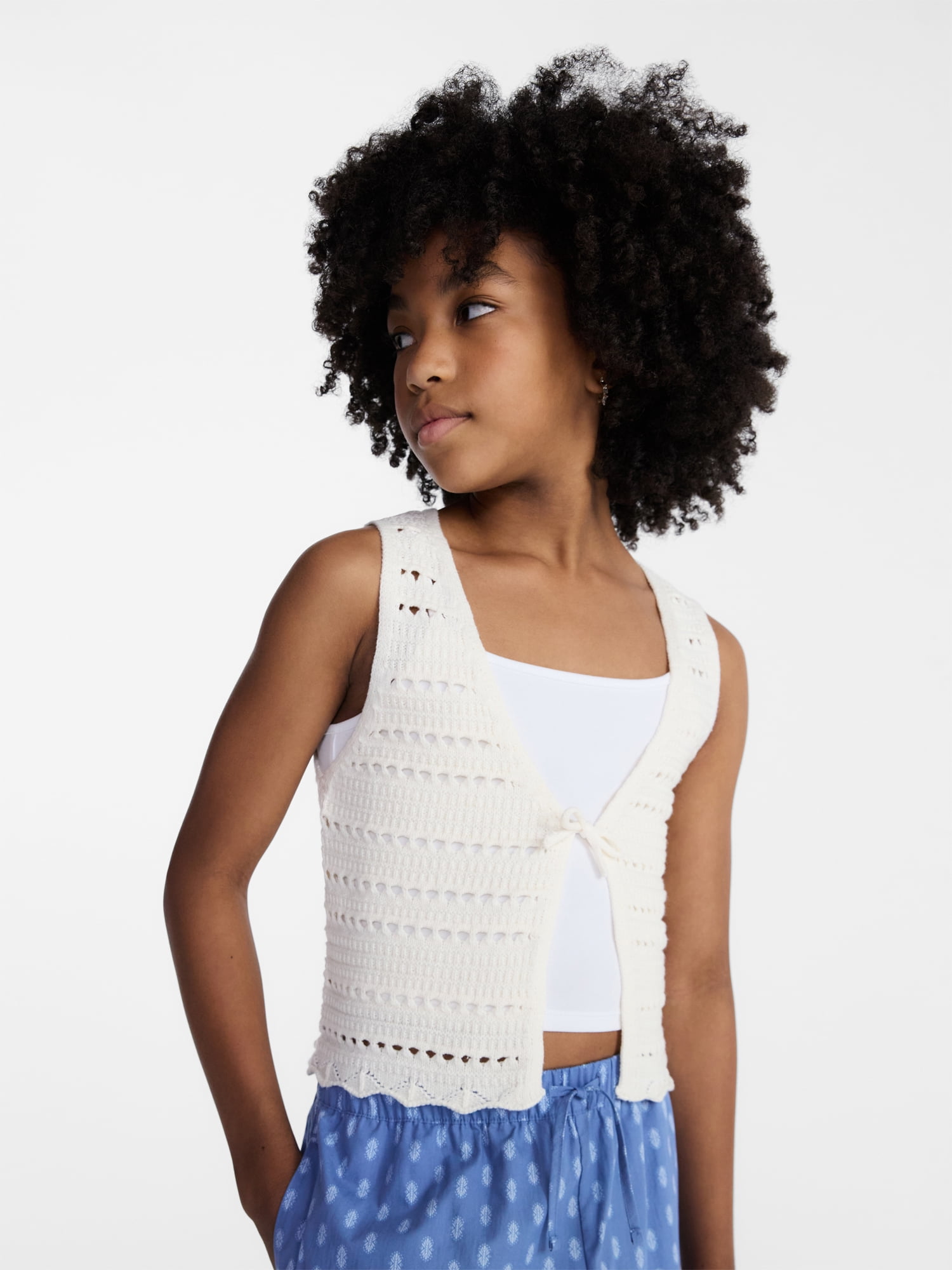 Weekend Academy Girls Crochet Tie Front Vest, Sizes 4-18