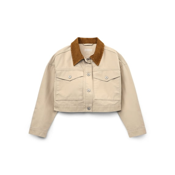 Weekend Academy Girls Denim Workwear Jacket with Corduroy Collar, Sizes 4-18