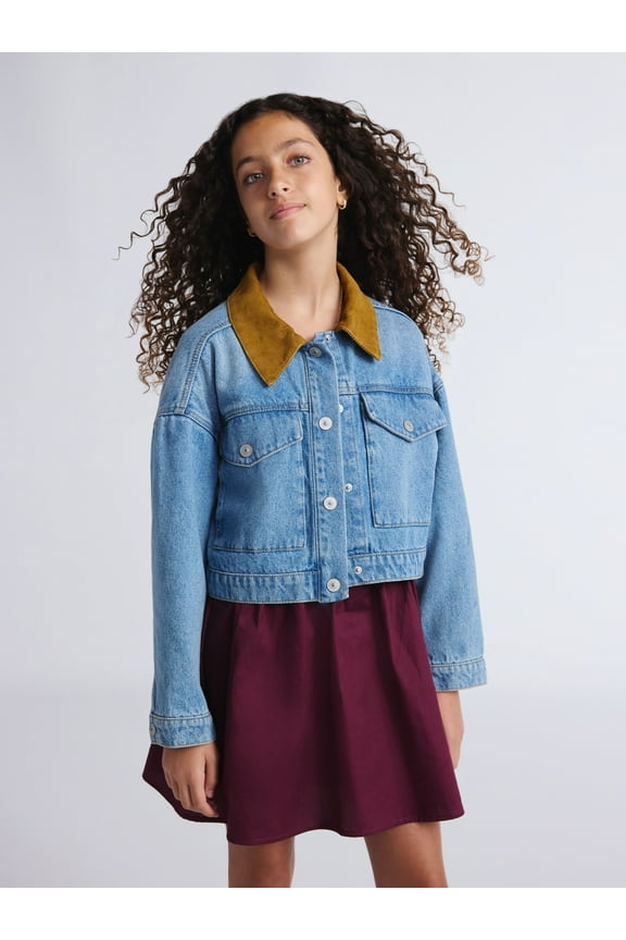Girls Denim Workwear Jacket with Corduroy Collar, Sizes 4-18
