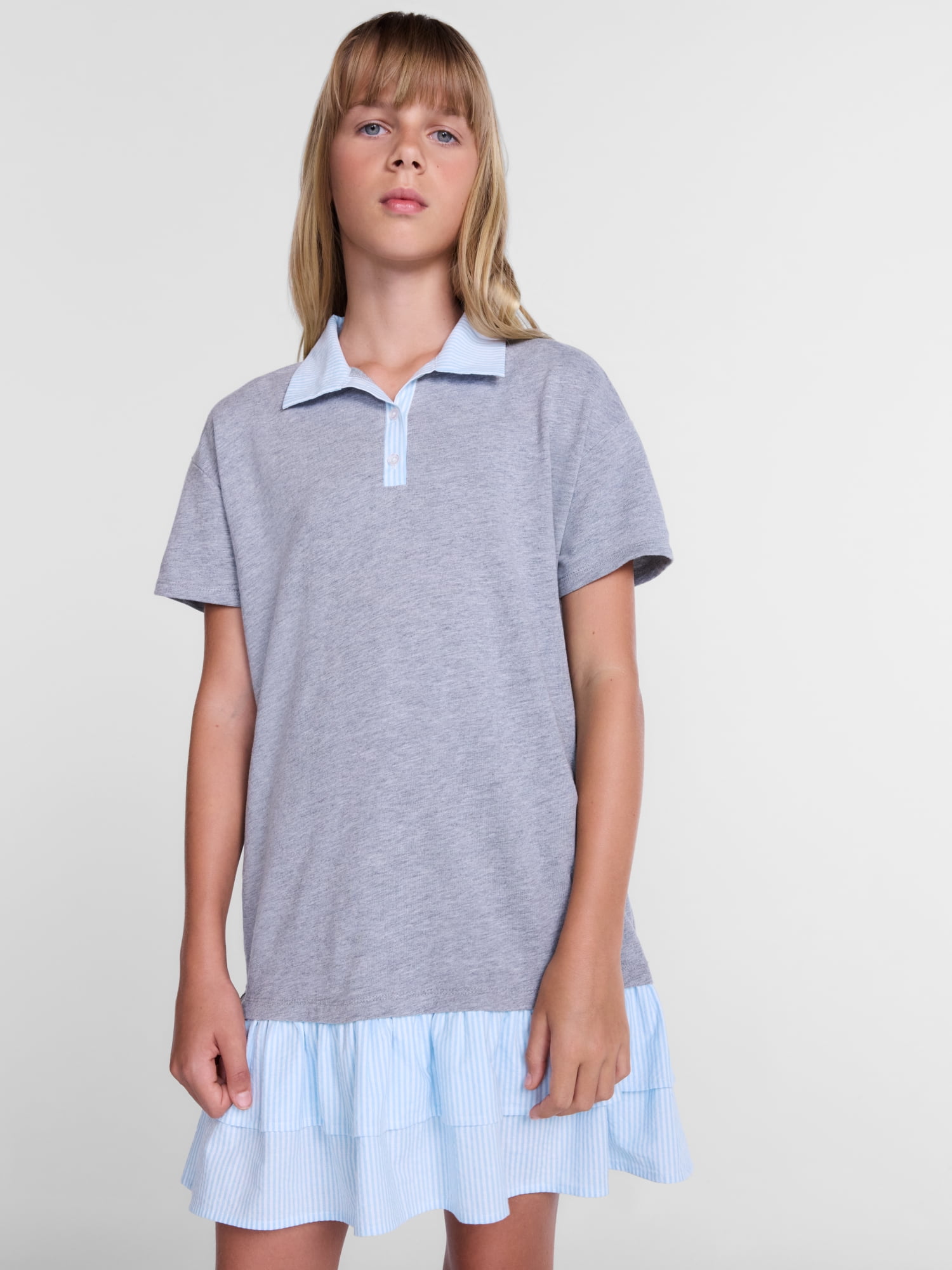 Weekend Academy Girls Double Ruffle French Terry Rugby Dress, Sizes 4-18