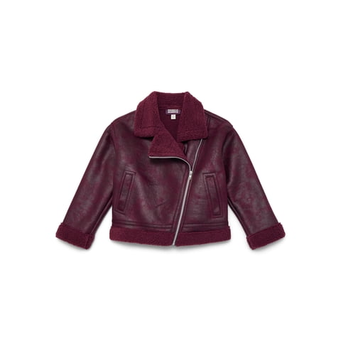 Weekend Academy Girls Faux Leather Biker Jacket with Faux Shearling Trim, Sizes 4-18