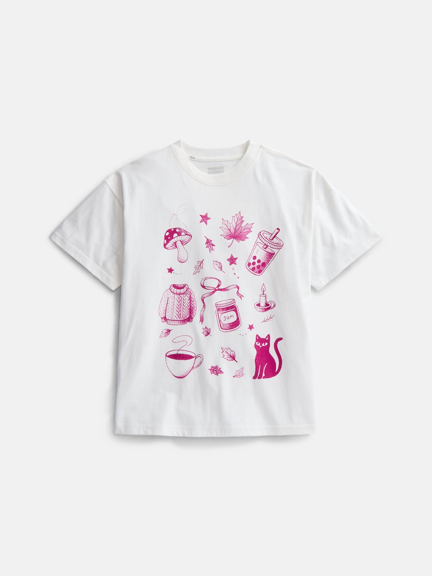 Weekend Academy Girls Oversized Graphic Cotton Tee with Short Sleeves, Sizes 4-18