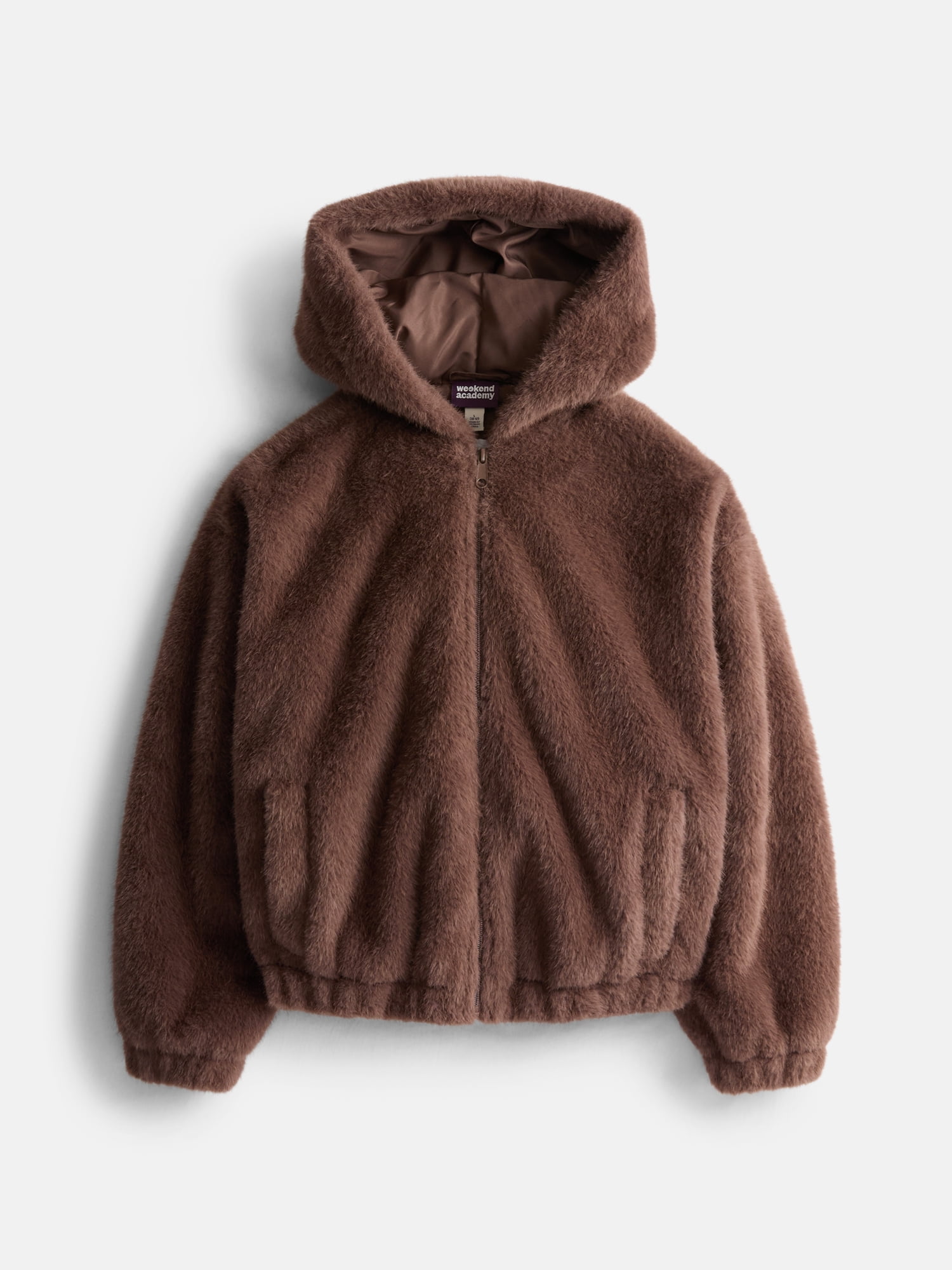 Weekend Academy Girls Fuzzy Faux Fur Hooded Jacket with Long Sleeves, Sizes 4-18