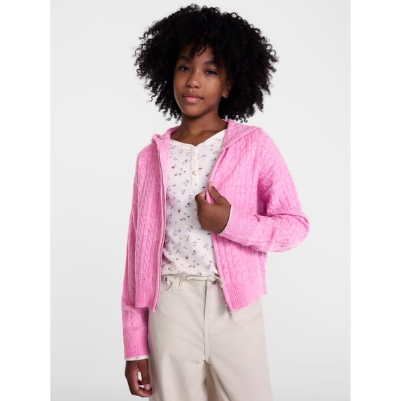 Weekend Academy Girls Full Zip Cable Knit Hoodie, Sizes 4-18