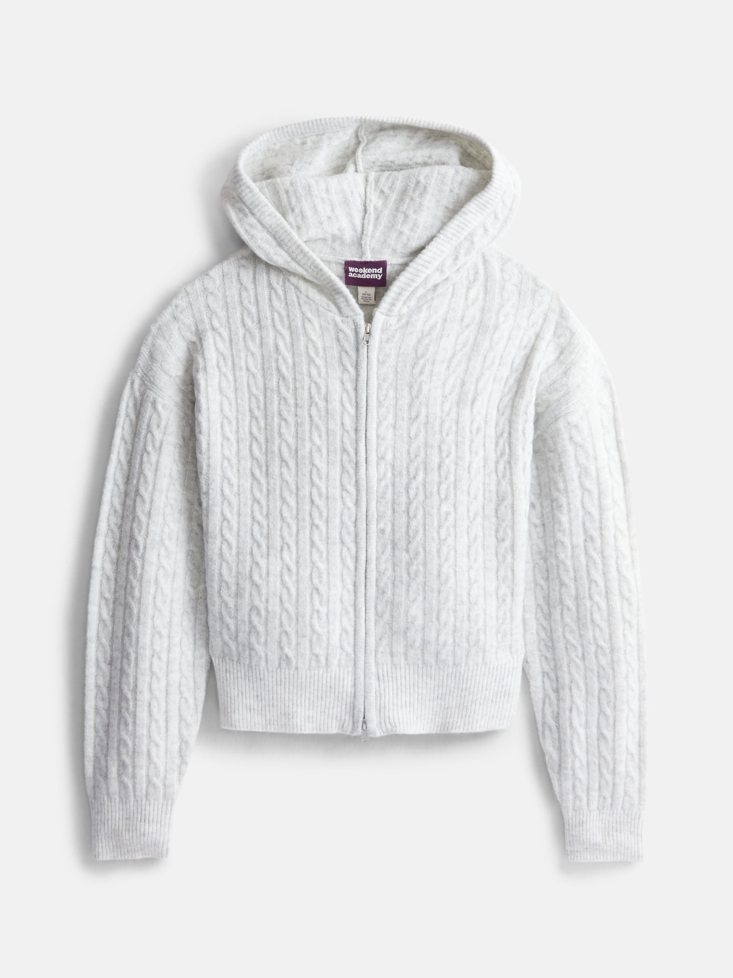 Weekend Academy Girls Full Zip Cable Knit Hoodie with Long Sleeves, Sizes 4-18