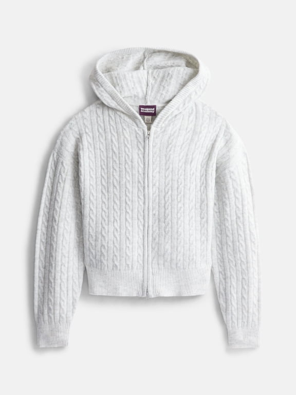 Girls Full Zip Cable Knit Hoodie, Sizes 4-18
