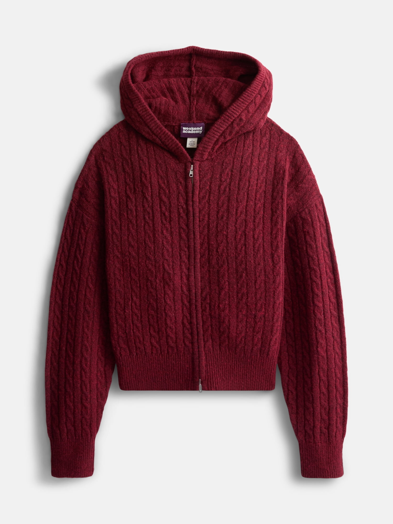 Weekend Academy Girls Full Zip Cable Knit Hoodie with Long Sleeves, Sizes 4-18