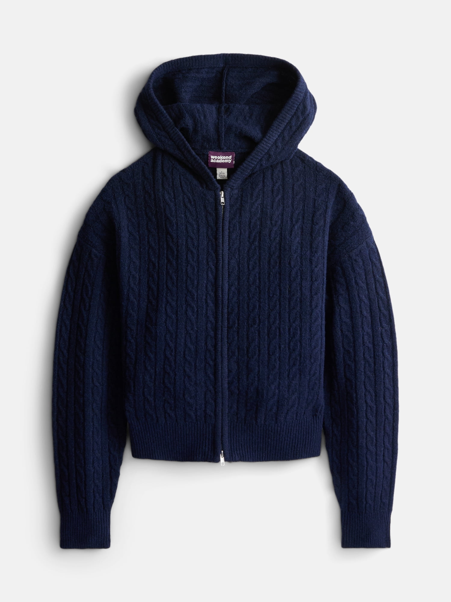 Weekend Academy Girls Full Zip Cable Knit Hoodie with Long Sleeves, Sizes 4-18