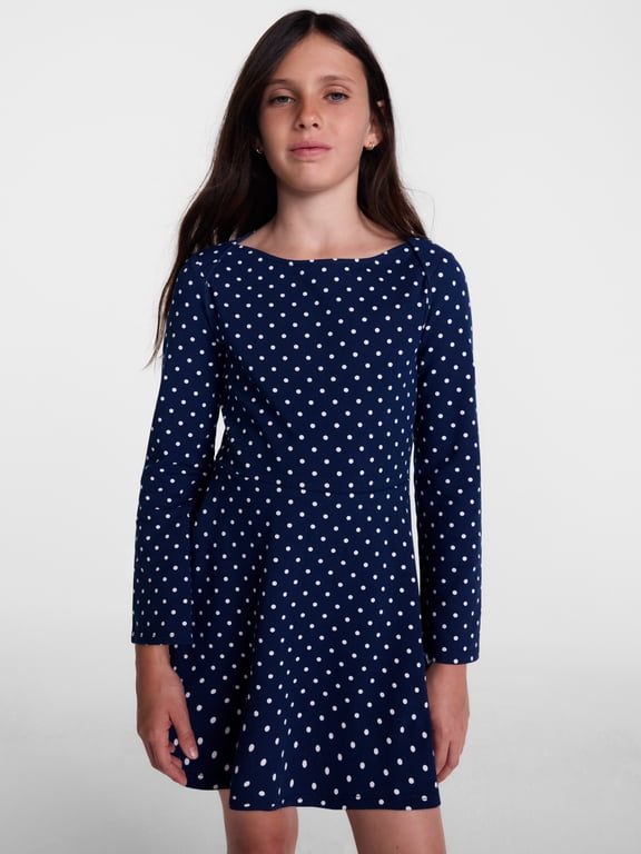 Girls Long Sleeve Boatneck Dress, Sizes 4-18