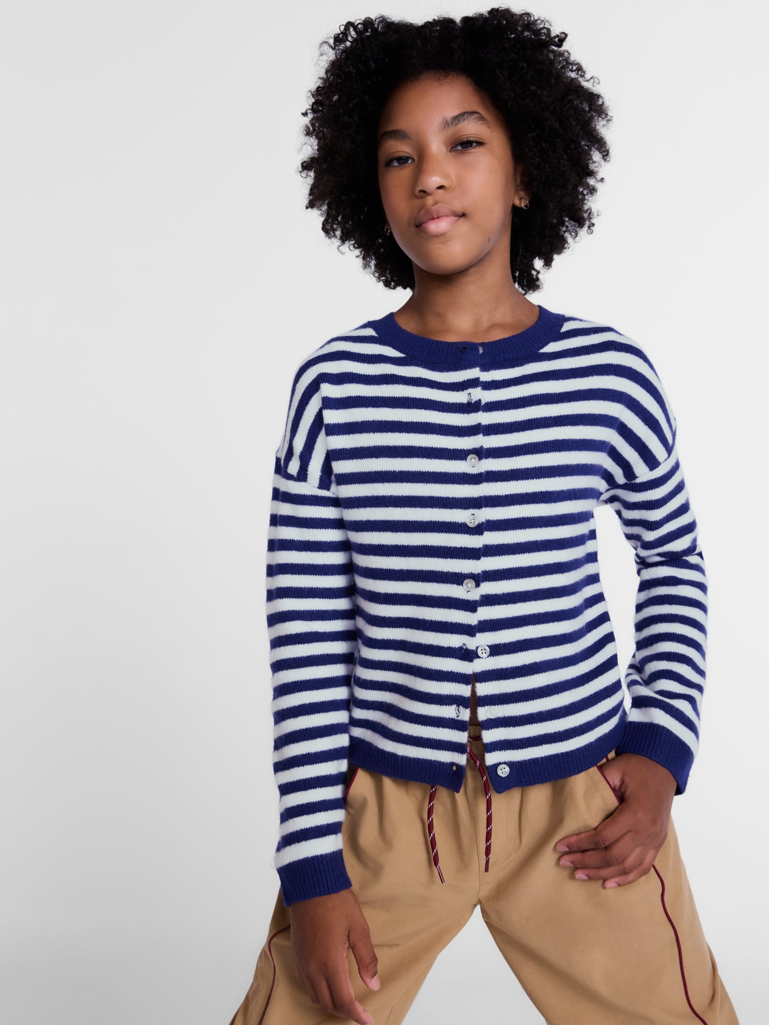 Weekend Academy Girls Button Front Cardigan with Long Sleeves, Sizes 4-18