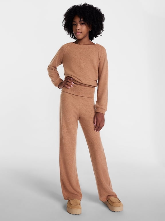 Girls Boat Neck Sweater and Foldover Flare Pants Set, 2 Piece, Sizes 4-18