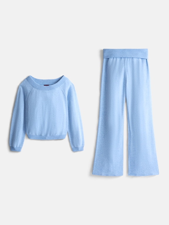Girls BoatNeck Sweater and Foldover Flare Pants Set, 2 Piece, Sizes 4-18