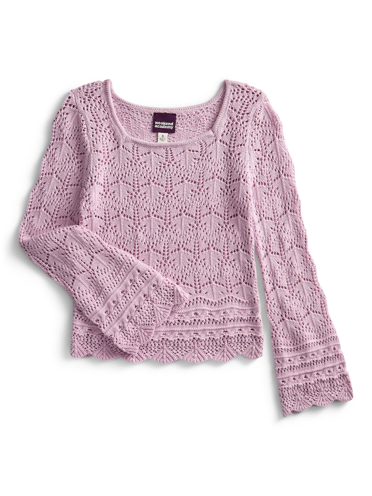 Weekend Academy Girls Crochet Top with Long Sleeves, Sizes 4-18