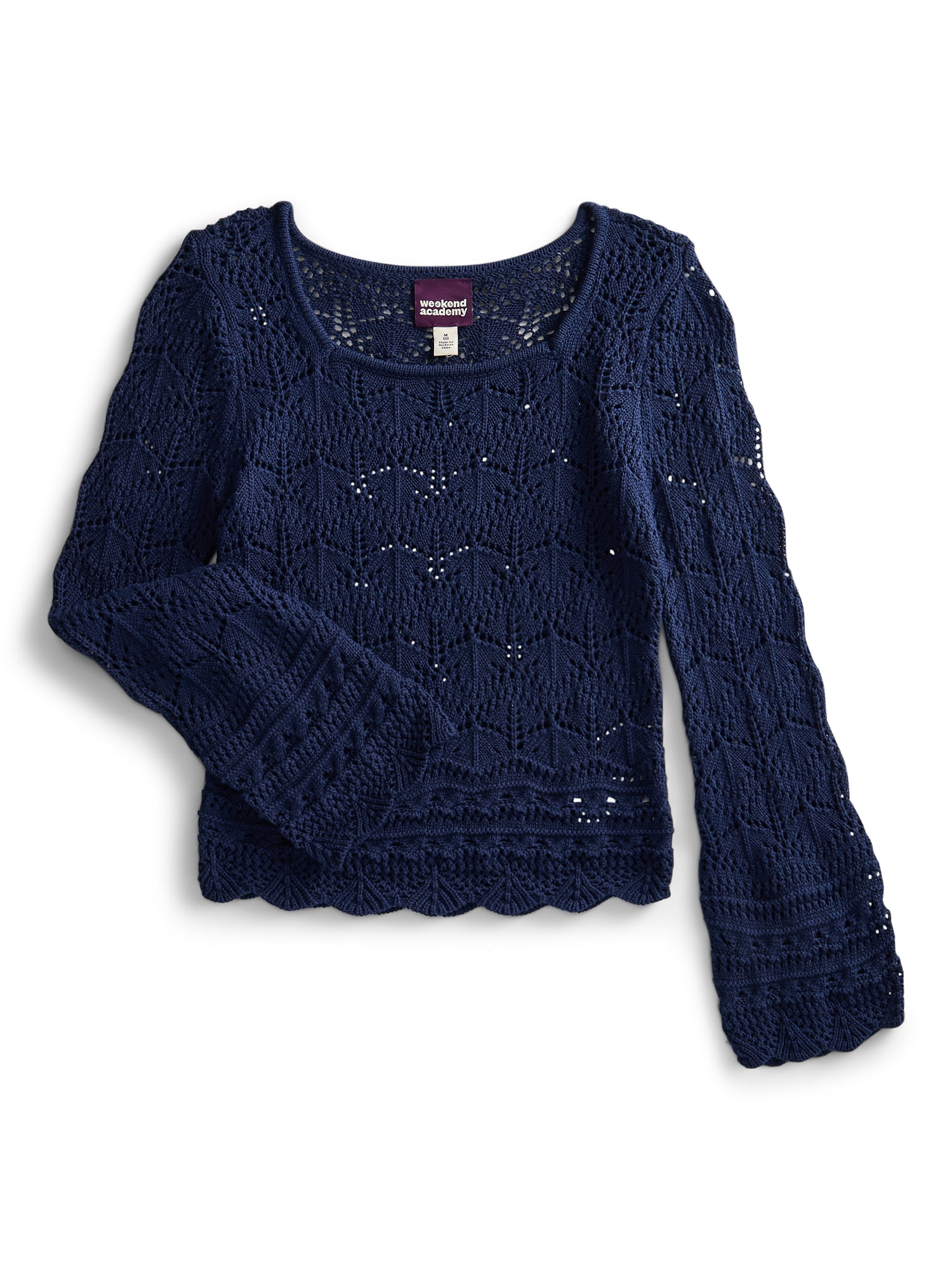 Weekend Academy Girls Crochet Top with Long Sleeves, Sizes 4-18