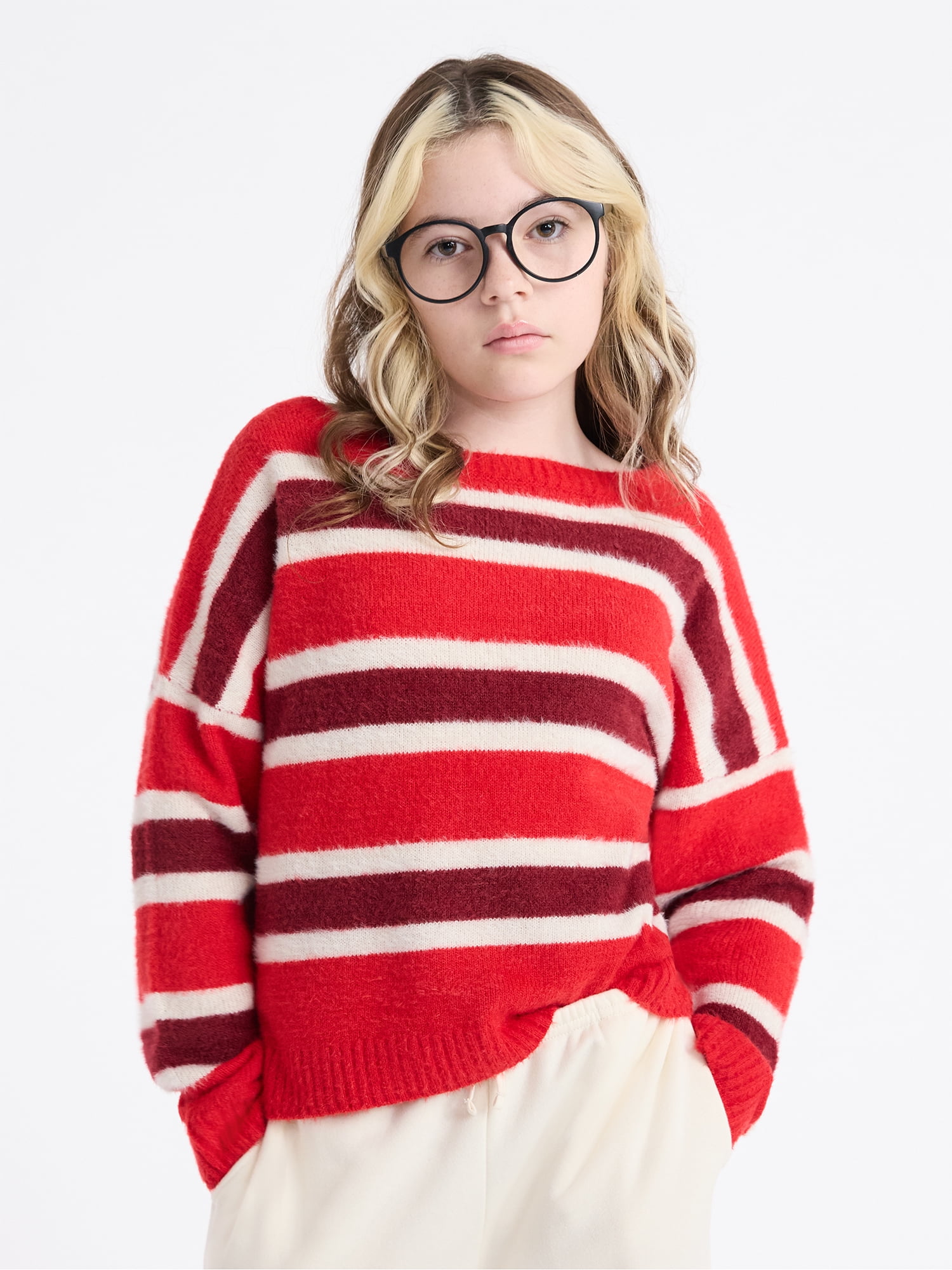 Weekend Academy Girls Long Sleeve Stripe Sweater – Soft Knit & Versatile