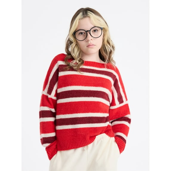Weekend Academy Girls Striped Sweater with Long Sleeves, Sizes 4-18
