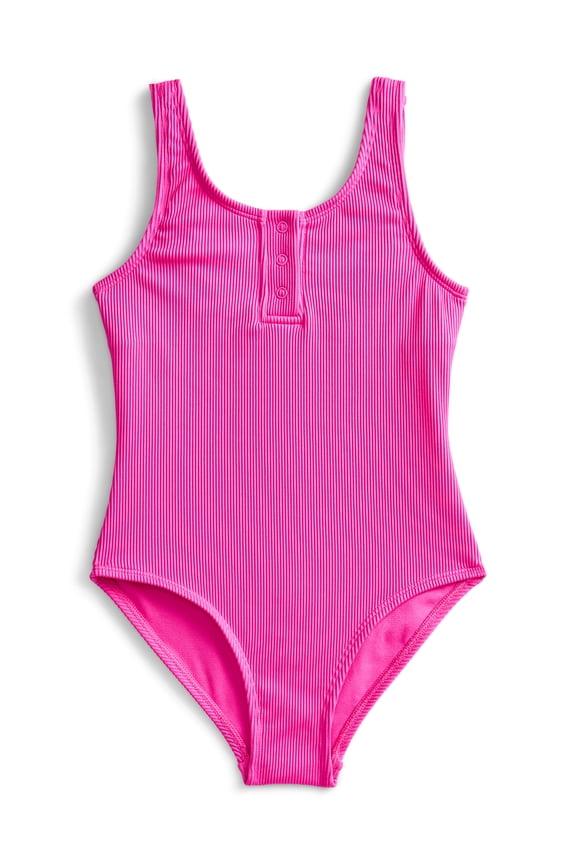 Girls Henley Rib One Piece Swimsuit, Sizes 4-18