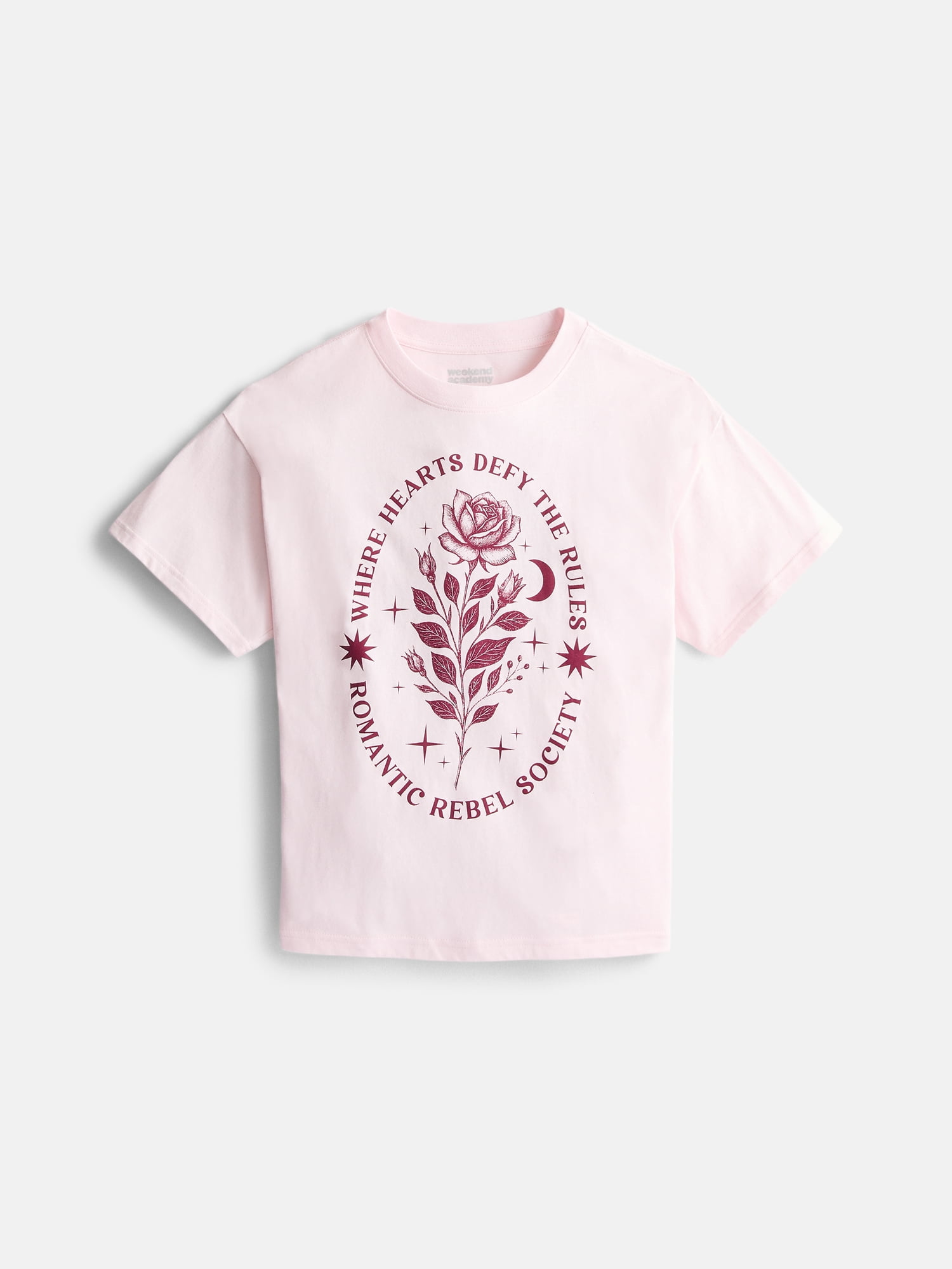 Weekend Academy Girls Oversized Graphic Cotton Tee with Short Sleeves, Sizes 4-18