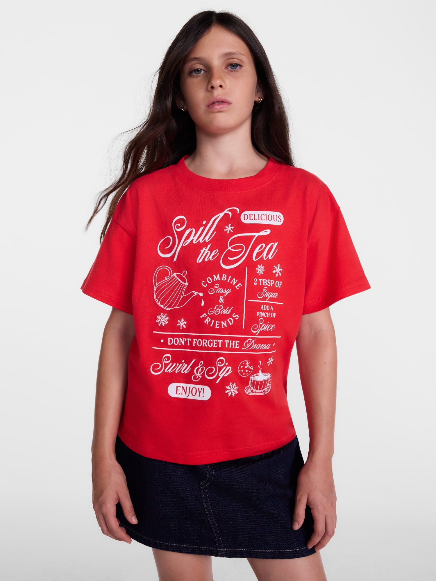 Weekend Academy Girls Oversized Graphic Cotton Tee with Short Sleeves, Sizes 4-18