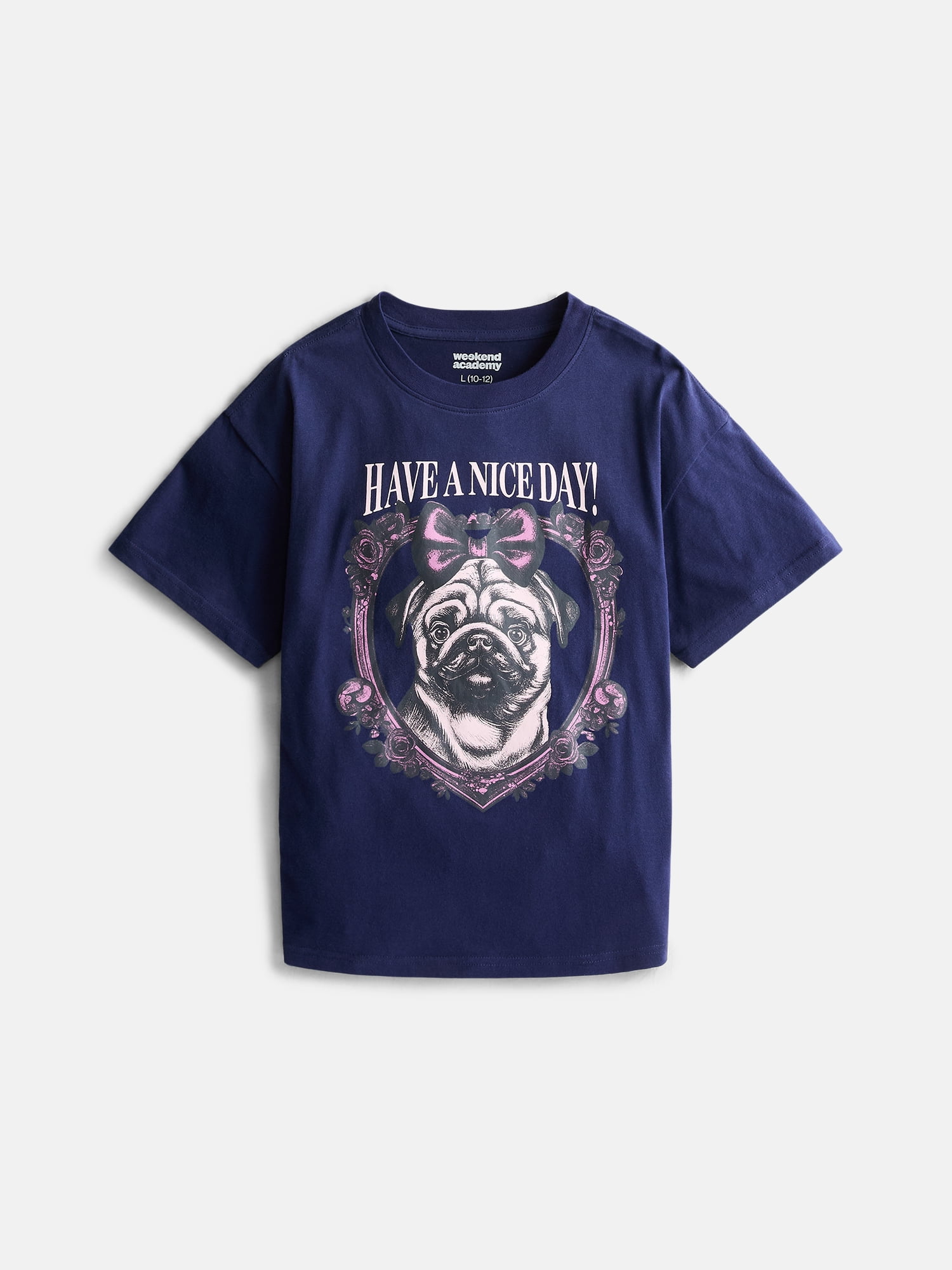 Weekend Academy Girls Oversized Graphic Cotton Tee with Short Sleeves, Sizes 4-18
