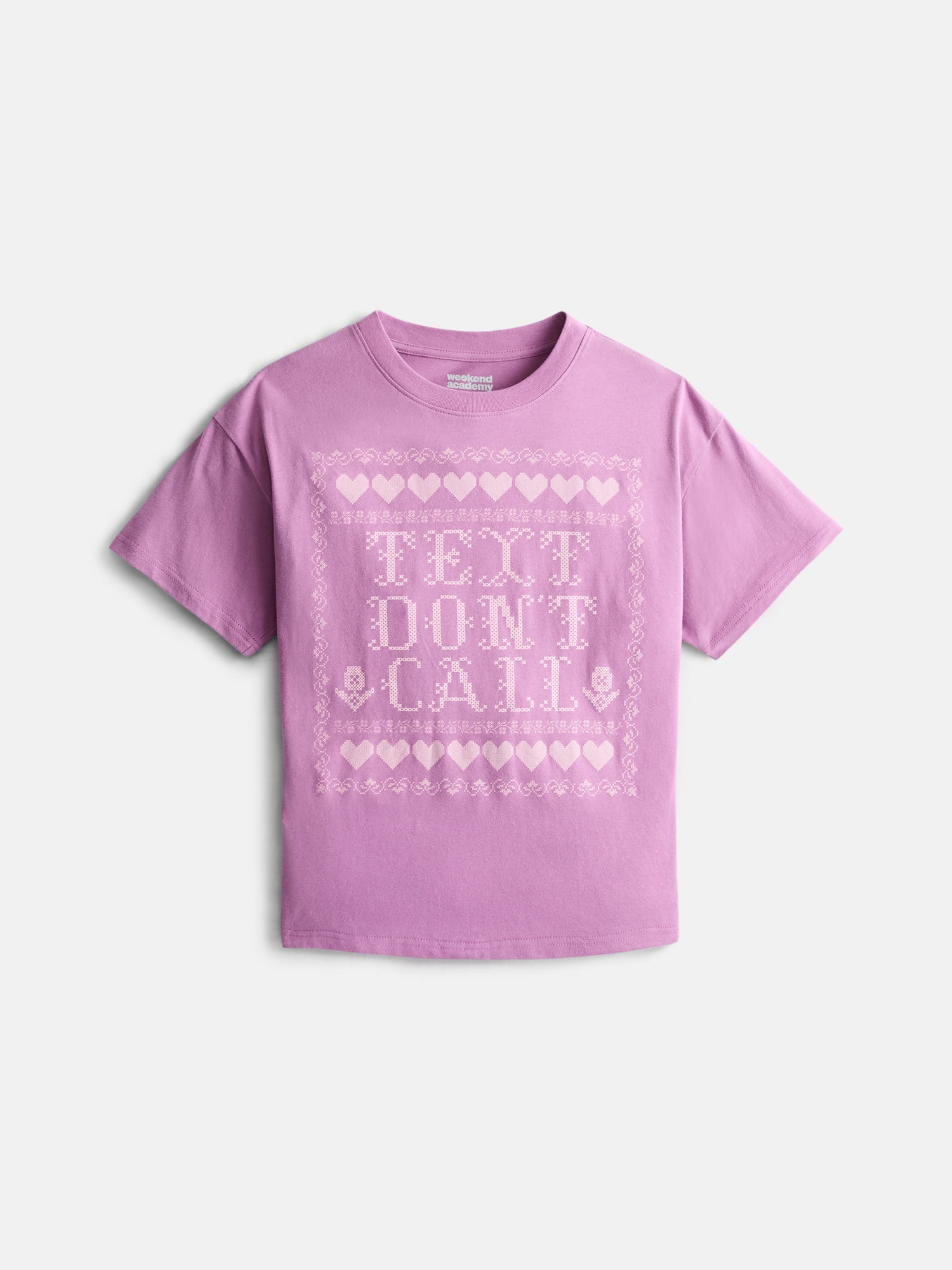 Weekend Academy Girls Oversized Graphic Cotton Tee with Short Sleeves, Sizes 4-18