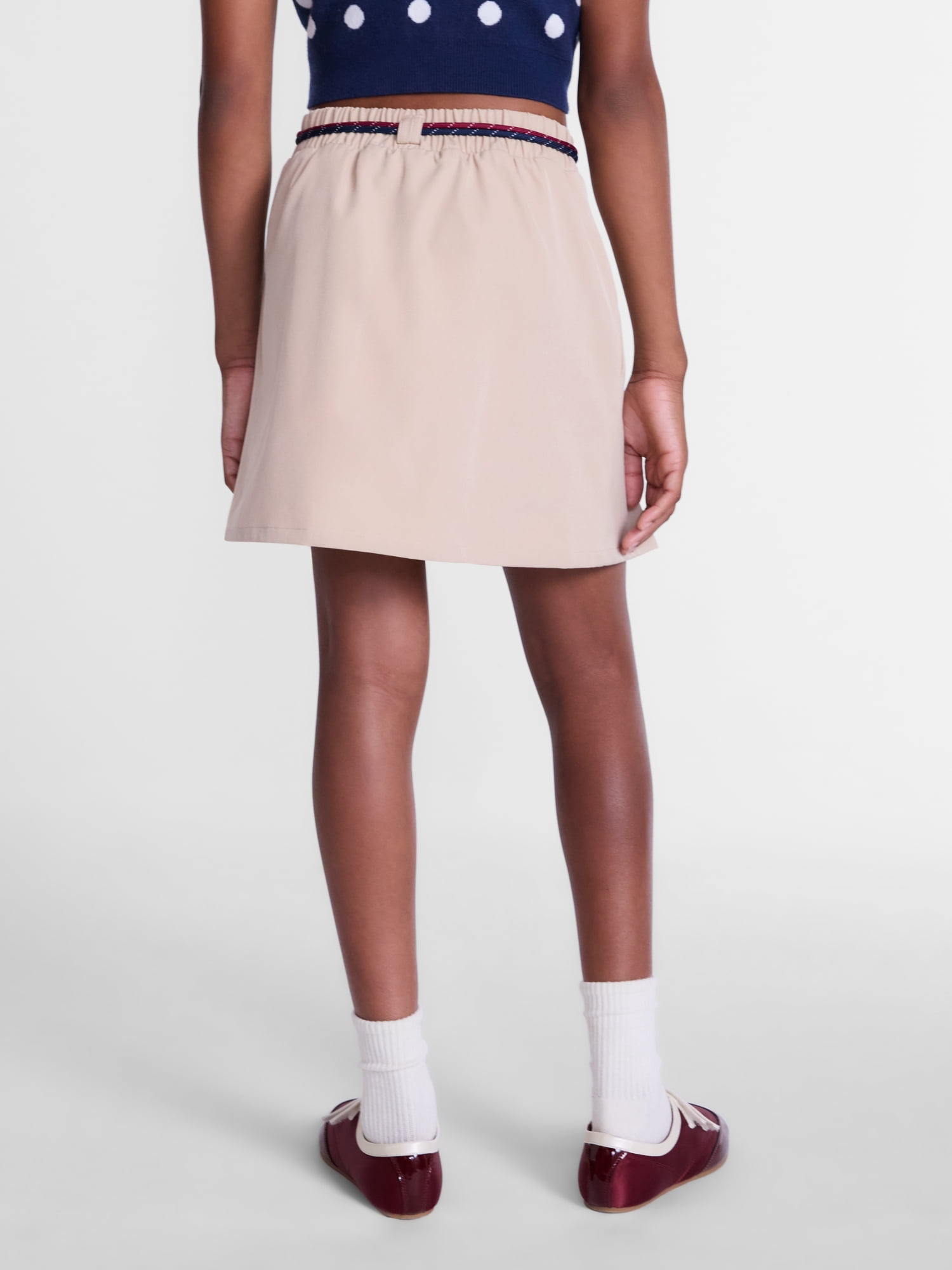 Weekend Academy Girls Pleated Skort with Shoe String Belt, Sizes 4-18