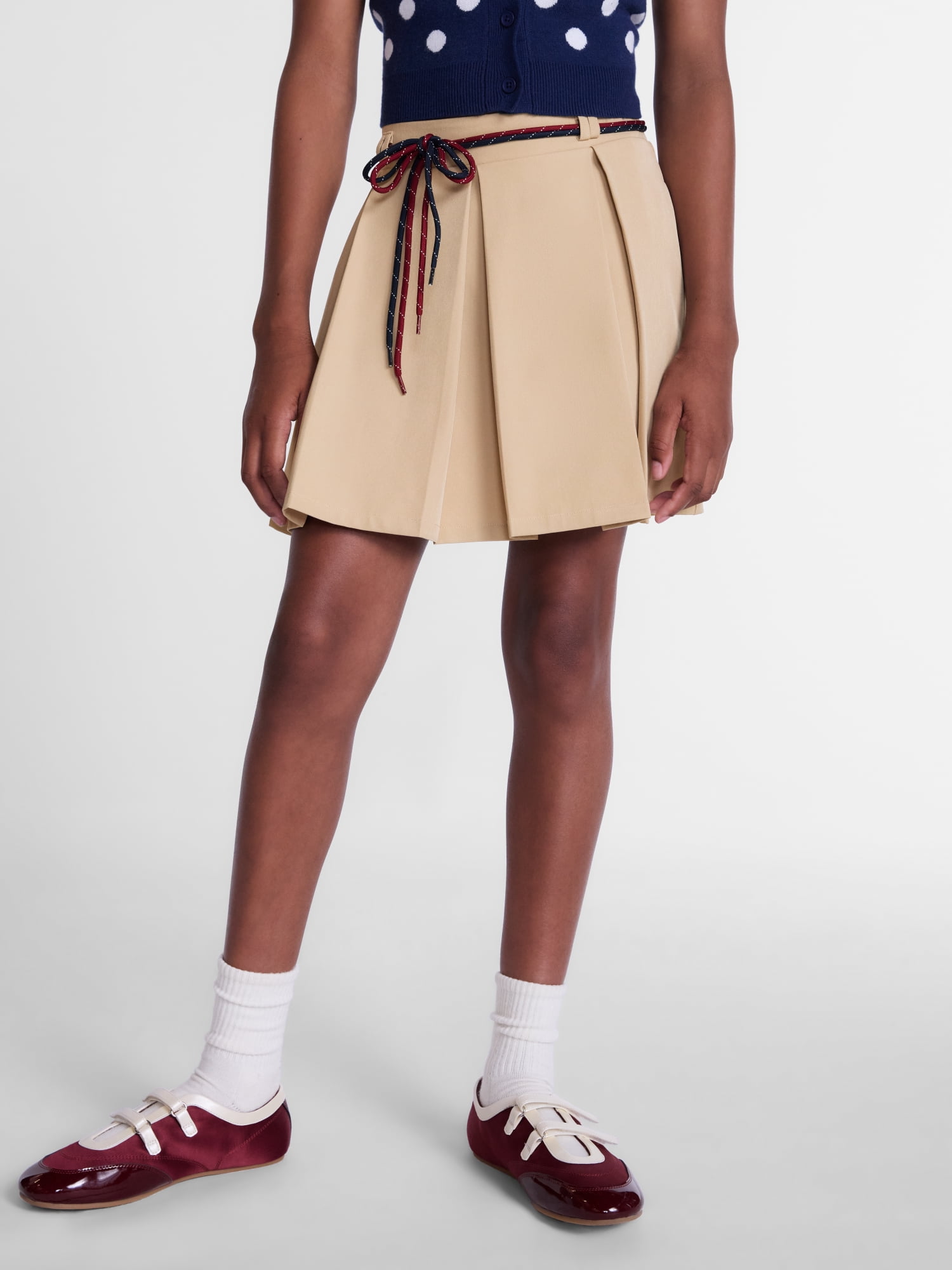 Weekend Academy Girls Pleated Skort with Shoe String Belt, Sizes 4-18