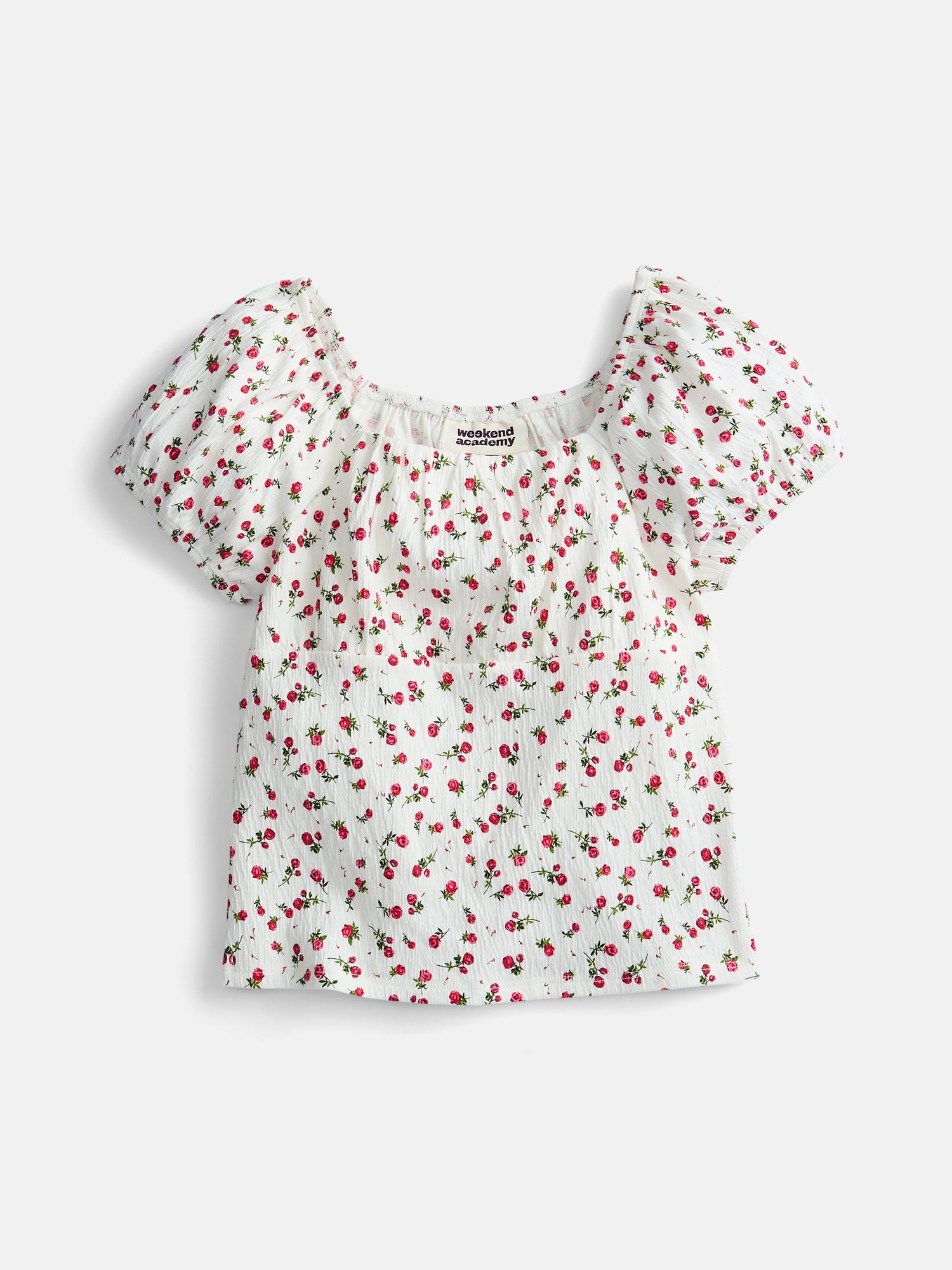 Weekend Academy Girls Printed Top with Puff Sleeves, Sizes 4-18