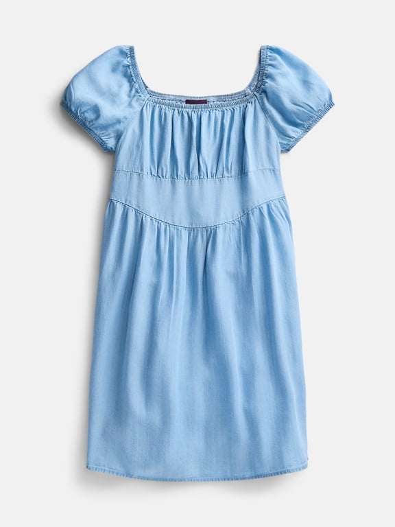 Girls Square Neck Dress with Puff Sleeves, Sizes 4-18